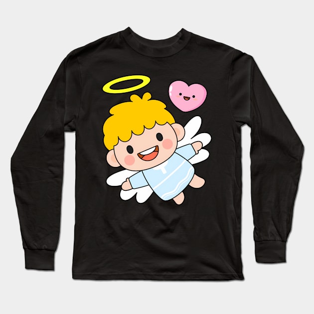 Cute Little Boy Angel Flying In Sky Fairy Tale Baby Christmas Angel Long Sleeve T-Shirt by jandesky